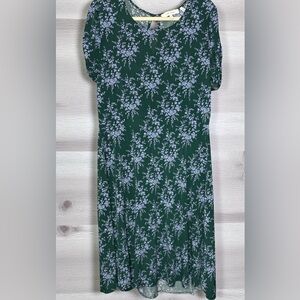 Lark & Ro Emerald Green With Lavender Floral Short Sleeve Crew Neck Dress Sz 14